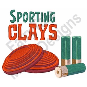 Sporting Clays - machineborduurontwerp, sportief kleidoel en munitie, kleiduivenschieten borduurpatroon, kleiduivenschieten