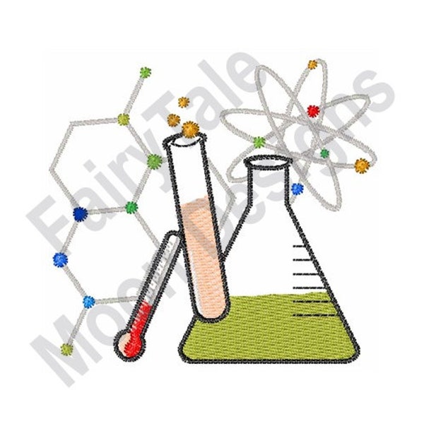 Trucs de chimie - Motif de broderie machine, motif de broderie de classe scientifique, tube à essai de laboratoire, broderie de bécher en verre de chimie