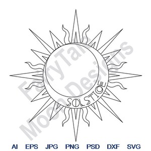 Solstício Celestial - Svg, Dxf, Eps, PNG, Jpg, Arte Vetorial, Clipart, Arquivo de Corte, Sol e Lua Svg, Sol Celestial Svg, Solstício Svg, Lua Celestial