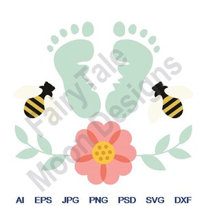 Baby Feet - Svg, Dxf, Eps, Png, Jpg, Vector Art, Clipart, Cut File, Baby Feet Svg, Folk Art Flower Svg, Baby Footprints Svg, Bumble Bees Svg