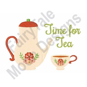 Time For Tea - Machine Embroidery Design, Vintage Teapot & Teacup Embroidery Pattern, Floral Tea Pot Embroidery Design, Tea Cup Embroidery