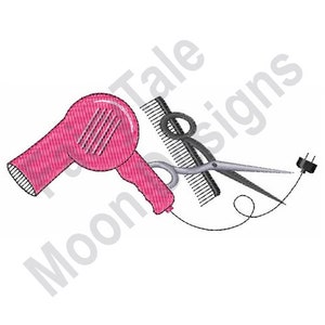 Hair Stylist Tools - Machine Embroidery Design, Hair Cutting Shears & Hair Dryer Embroidery Design, Hairdresser Embroidery, Hair Comb Design
