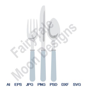 Knife Fork & Spoon - Svg, Dxf, Eps, Png, Jpg, Vector Art, Clipart, Cut File, Silverware Svg, Cutlery Set Svg, Flatware Svg, Kitchen Utensils