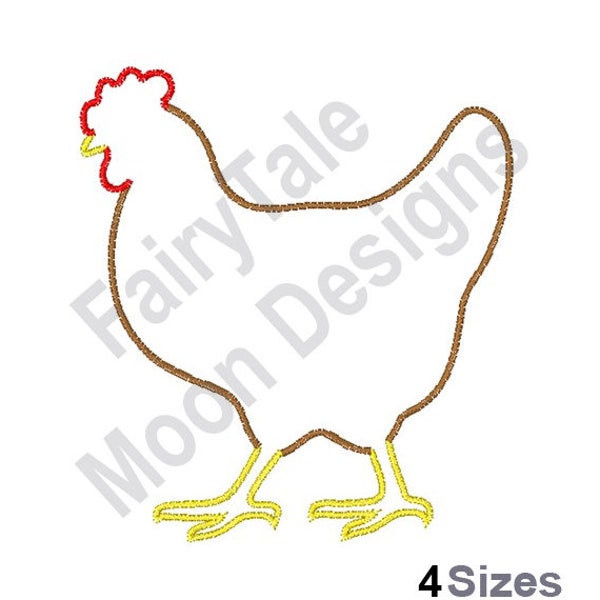 Contour de poulet - conception de broderie de machine, modèle de broderie de poulet de pays, conception de broderie de contour de poule