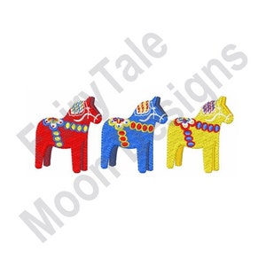 Dala Horses - Machine Embroidery Design, Swedish Dala Horse Embroidery Pattern, Dalecarlian Horse Embroidery Design, Toy Horse Embroidery