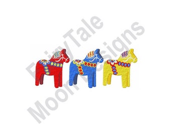 Dala Horses - Machine Embroidery Design, Swedish Dala Horse Embroidery Pattern, Dalecarlian Horse Embroidery Design, Toy Horse Embroidery