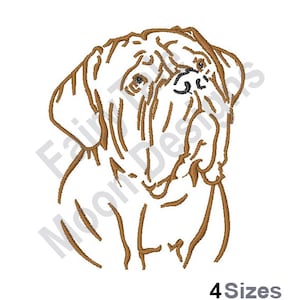 May include: A brown line drawing of a dog's head, the dog is looking to the right. The dog has a short, flat muzzle and a wrinkled forehead. The image is in a simple, minimalist style.
