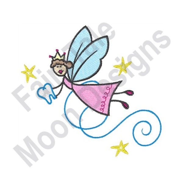 Tooth Fairy - Machine Embroidery Design, Stick Figure Tooth Fairy Embroidery Pattern, Child Tooth Embroidery Design