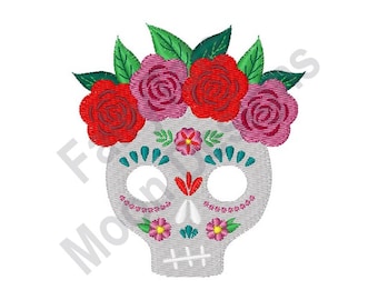 Sugar Skull - Machine Embroidery Design, Dia De Los Muertos Embroidery Pattern, Day of the Dead Embroidery Design, Mexican Roses Embroidery