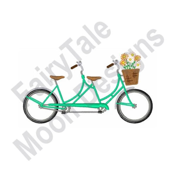 Tandem Bike - Maschinenstickdatei, Blumenkorb Stickmuster, Tandem Fahrrad Stickdatei