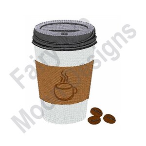 Tazza di caffè caldo - Disegno per ricamo a macchina, motivo per ricamo a chicchi di caffè, disegno per ricamo a tazza di caffè in carta da asporto