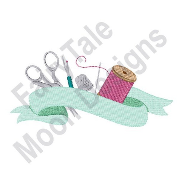 Sewing Notions - Machine Embroidery Design, Sewing Scissors Thread Embroidery Pattern, Sewing Banner Embroidery Design, Sewing Needle Design