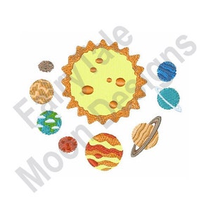 Sistema Solar - Diseño de Bordado a Máquina, Patrón de Bordado del Sol y los Planetas, Mercurio, Venus, Tierra, Marte, Júpiter, Saturno, Urano, Neptuno