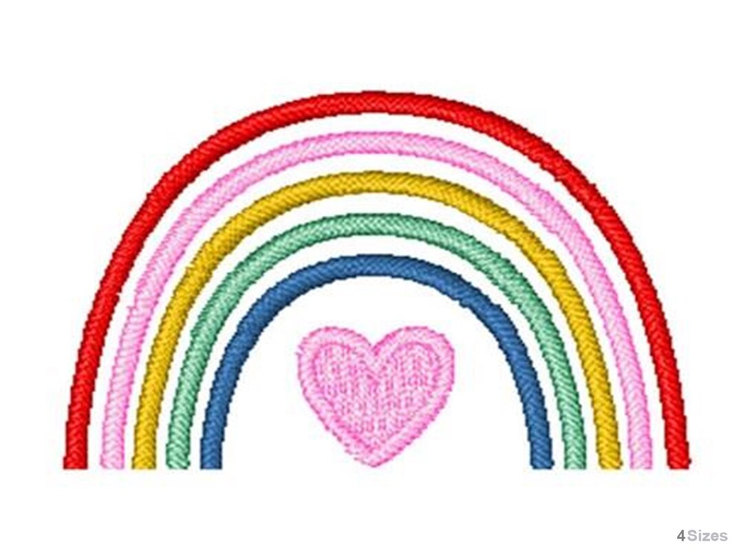 Rainbow and Heart - Machine Embroidery Design - 4 Sizes, Love Heart ...