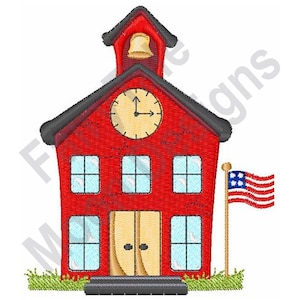Casa Escolar - Desenho de Bordado à Máquina, Padrão de Bordado para Casa Escolar, Desenho de Bordado para Prédio Escolar Americano,