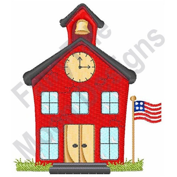 School House - Machine Embroidery Design, Schoolhouse Embroidery Pattern, American School Building Embroidery Design,