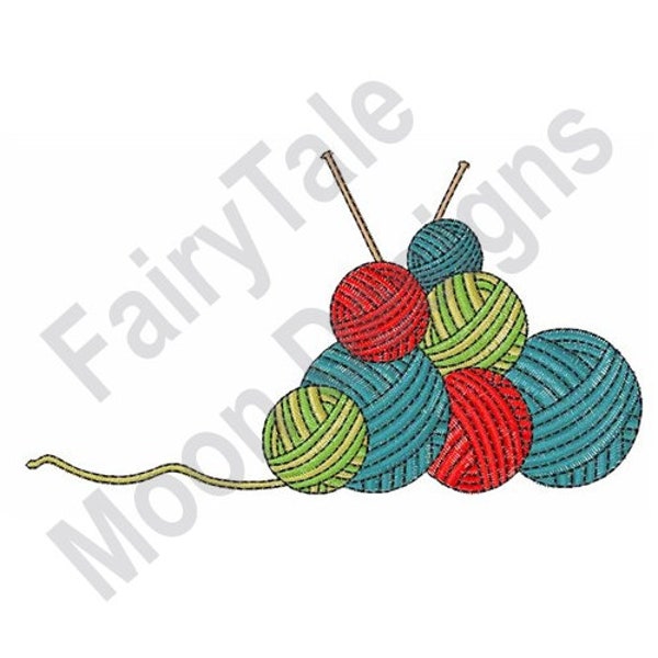 Knitting Yarn - Machine Embroidery Design, Yarn Balls Embroidery Pattern, Knitting Needle Embroidery Design