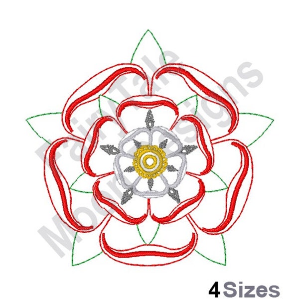 Tudor Rose Outline - Machine Embroidery Design, Union Rose, Red Rose of Lancaster Embroidery Design, White Rose of York Embroidery Pattern,