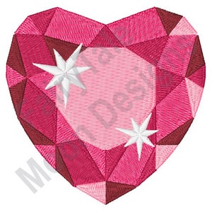 Ruby Heart - Machine Embroidery Design, Red Ruby Heart Embroidery Pattern, Shining Ruby Heart Embroidery Design
