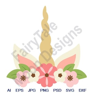 Unicorn Horn - Svg, Dxf, Eps, Png, Jpg, Vector Art, Clipart, Cut File, Unicorn Horn Svg, Floral Horn Svg, Folk Art Flowers, Unicorn Girl Svg