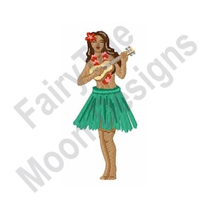 Hula Girl - Machine Embroidery Design, Hawaiian Hula Dancer Embroidery Pattern, Ukulele Guitar Player Embroidery Design, Luau Hawaiian Party