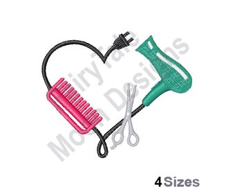 Beautician Tools - Machine Embroidery Design, Hairdryer, Hairdresser Shears, Comb, Hair Stylist Embroidery Design, Hair Dryer Design