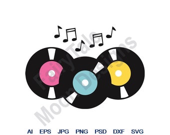 45S Records - Svg, Dxf, Eps, Png, Jpg, Vector Art, Clipart, Cut File, Vinyl Records Svg, Music Records Svg, Phonograph, Gramophone Record