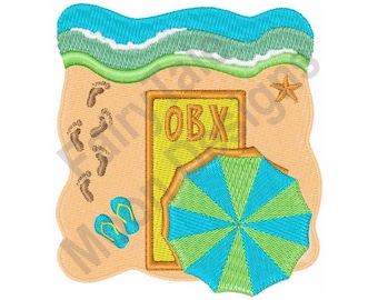 Outer Banks Beach - Machine Embroidery Design, Beach Umbrella Embroidery Pattern, Flip Flops, Summer Vacation, North Carolina Sand Beach