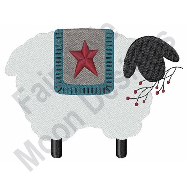 Primitive Country Sheep - Machine Embroidery Design, Folk Art Sheep Embroidery Pattern, Primitive Star Design