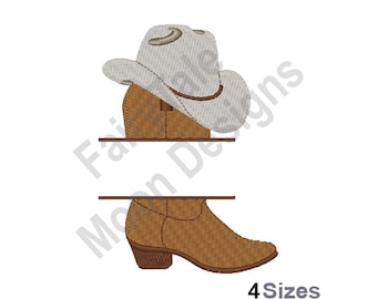 Boot & Hat Name Drop - Machine Embroidery Design, Split Cowboy Boot Embroidery Pattern, Western Cowboy Hat Split Embroidery Design