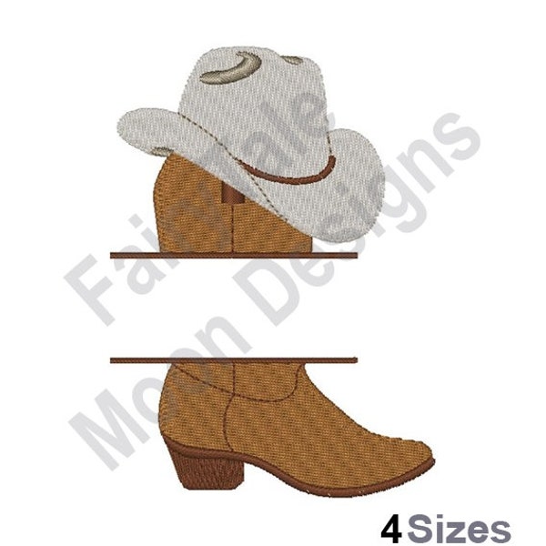 Boot & Hat Name Drop - Machine Embroidery Design, Split Cowboy Boot Embroidery Pattern, Western Cowboy Hat Split Embroidery Design