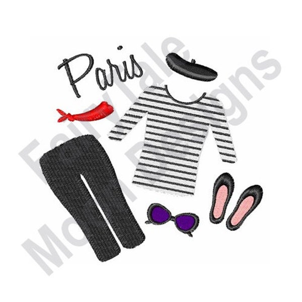 Paris Clothes - Machine Embroidery Design, Paris Mime Artist Costume Embroidery Pattern, French Mime Artist Cosplay Embroidery Design