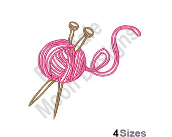 Knitting Outline - Machine Embroidery Design, Yarn Ball Outline Embroidery Pattern, Knitting Needles Embroidery Design