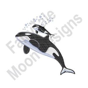 Killer Whale - Machine Embroidery Design, Orca Embroidery Design , Baby Killer Whale Embroidery Pattern, Mother and Baby Whale Embroidery