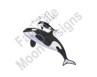 Killer Whale - Machine Embroidery Design, Orca Embroidery Design , Baby Killer Whale Embroidery Pattern, Mother and Baby Whale Embroidery