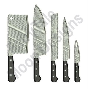 Kitchen Knife Collection - Machine Embroidery Design, Chef&#39;s Knives Embroidery Pattern, Kitchen Cooking Embroidery, Cutlery Set Design