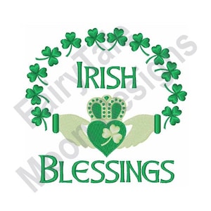 Bénédictions irlandaises - motif de broderie Machine, alliance irlandaise Claddagh, motif de broderie mains, motif amitié fidélité amour trèfle