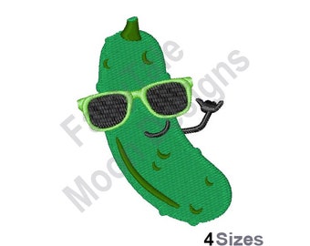 Cool Pickle - Machine Embroidery Design, Cucumber Embroidery Pattern, Funny Dill Pickle Embroidery Design, Humorous Green Pickle Design