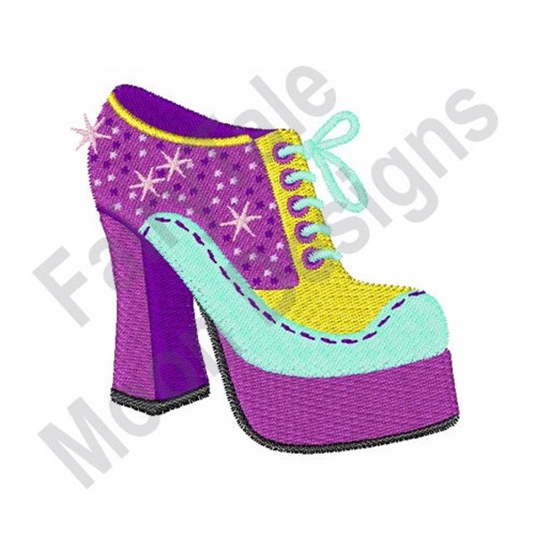 Groovy Platform Shoe - Machine Embroidery Design, 70s Fashion Disco Shoes Embroidery Pattern, Retro Girl Disco Shoes Embroidery Design