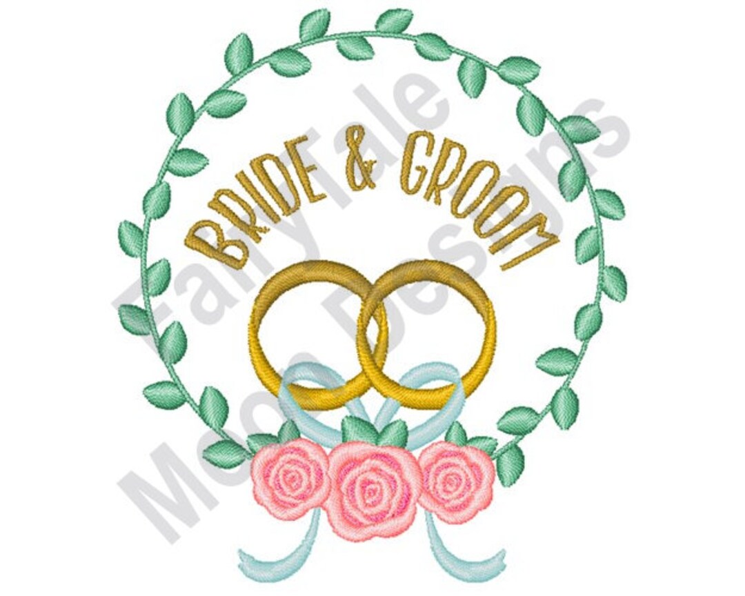Bride & Groom Machine Embroidery Design, Wedding Rings Embroidery