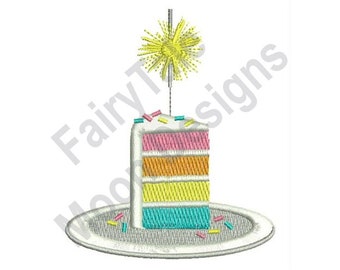 Birthday Cake - Machine Embroidery Design, Birthday Cake Slice Embroidery Pattern, Birthday cake Candle Embroidery Design