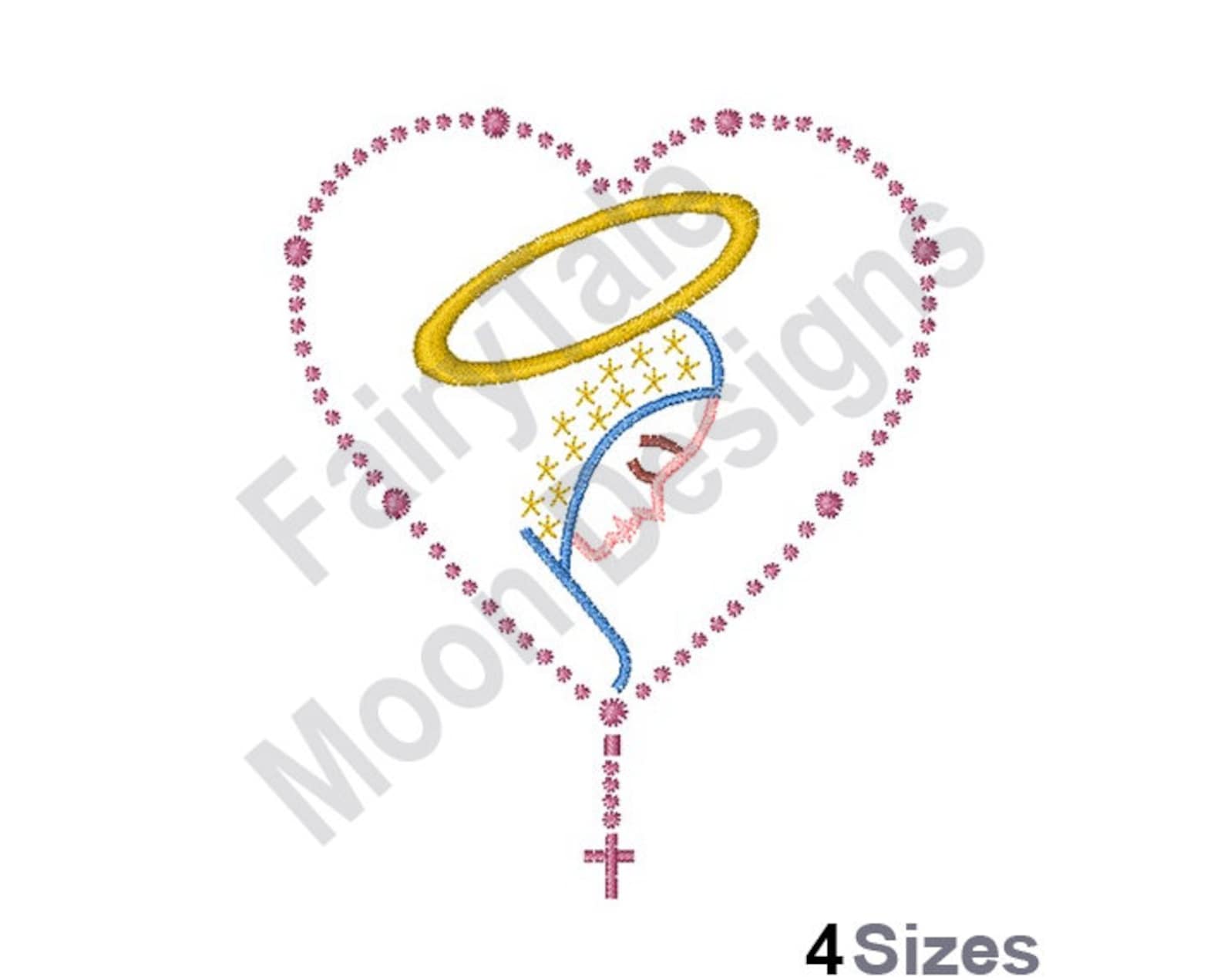 Angel rosary heart machine embroidery design christian  etsy Angel rosary heart machine embroidery design christian  etsy