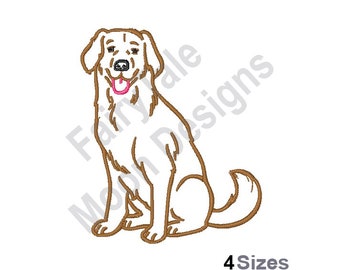 Golden Retriever - Machine Embroidery Design, Sitting Golden Retriever Outline Embroidery Pattern, Dog Outline Embroidery Design