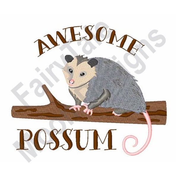 Awesome Possum - Machine Embroidery Design, Opossum Embroidery Pattern, Opossum on Tree Branch Embroidery Design