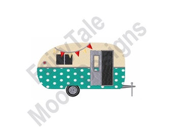 Retro Camper - Machine Embroidery Design, RV Camper Embroidery Pattern, Camping Embroidery Design, Travel Trailer Embroidery Pattern