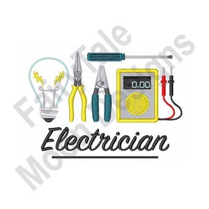 Electrician Tools - Machine Embroidery Design, Plier, Screwdriver, Multimeter, Digital Clamp Meter, Light Bulb, Wire Cutter Stripper Pattern