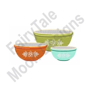Mixing Bowls - Machine Embroidery Design, Kitchen Mixing Bowls Embroidery Pattern, Cooking Dishes Embroidery Design, Bowls Design