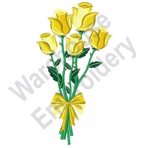 Yellow Roses - Machine Embroidery Design, Wedding Roses Embroidery Pattern, Yellow Rose Bouquet Embroidery Design