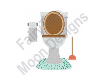 Bathroom - Machine Embroidery Design, Bathroom Toilet, Toilet Roll, Plunger Embroidery Pattern