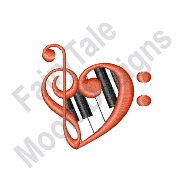 Love of Music - Machine Embroidery Design, Piano Keys Embroidery Pattern, Treble Clef Embroidery Design, I Love Piano Design, Heart Outline